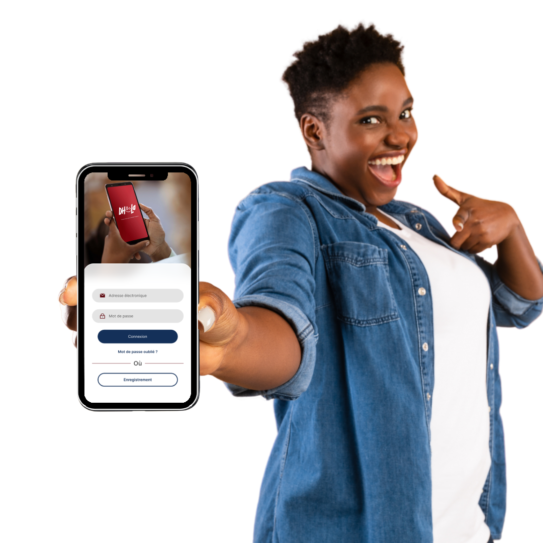 Femme heureuse utilisant Dhoola