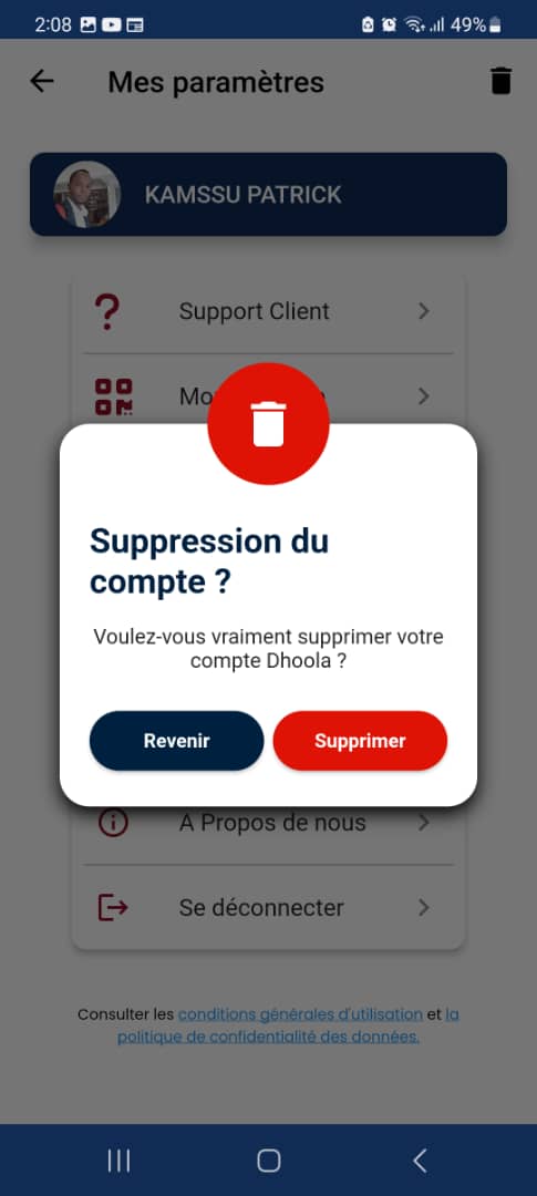 Suppression Compte Dhoola